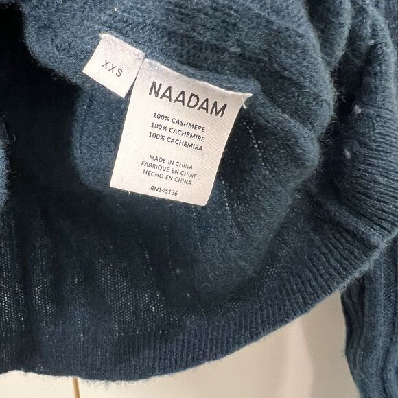 Naadam Cashmere Sweater Women’s XXS Teal Ribbed Long Sleeve Fuzzy - Picture 3 of 6